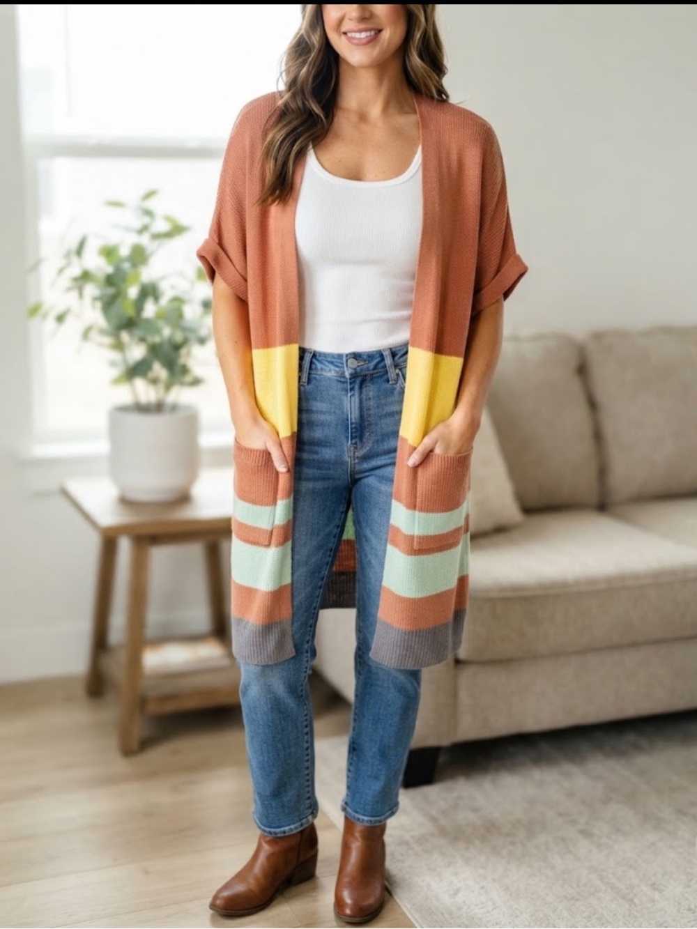 Umgee Colorblock OpenFront Duster Cardigan  Small NWT